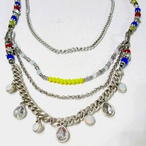 Silver & Multi Color Beads, Opal N Crystal Necklace